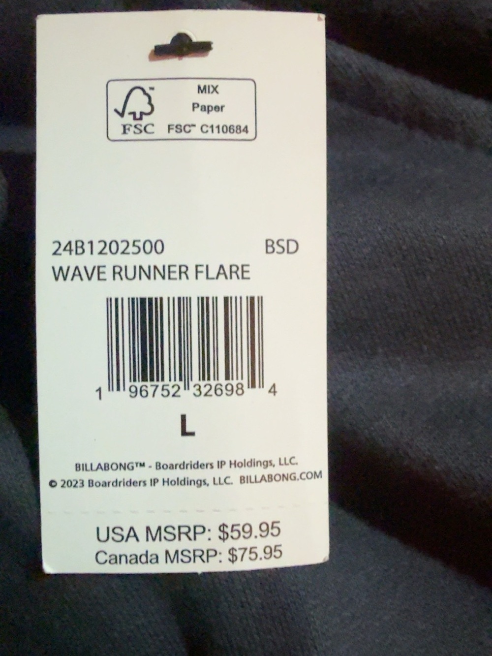 NWT Billabong Women’s Wave Runner Flare Fleece Sweatpants Black Sand L - Picture 3 of 3